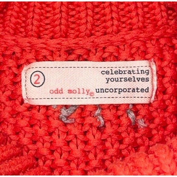 Odd Molly 110 Cable Knit Fisherman Turtleneck Sweater Size 2 Coral Pink Bright - Picture 11 of 12